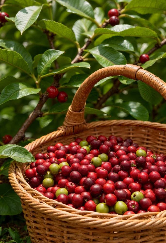 100% Kona coffee farm trees growing on volcanic soil at 1,600 feet, Hawaii Island Big Island